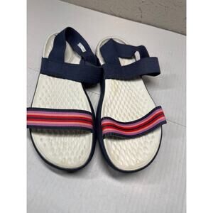 Crocs Women Open Toe Ankle‎ Stap Multicolor Striped Blue Slingback Size 11